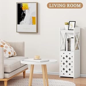 BYFU Bathroom Storage Cabinet White Bathroom Floor Cabinet Freestanding Organizer with Door and Open Shelf for Kitchen Living Room Narrow Space