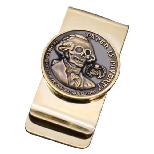 TsoLay Metal Money Clip, Brass Moneyclip, Vintage Coins Money Clip for Men, Creative Skull Money Clip Wallet for Dad, Hold About 10 Cash Banknotes and 2 Cards, 2.24 * 1.18in