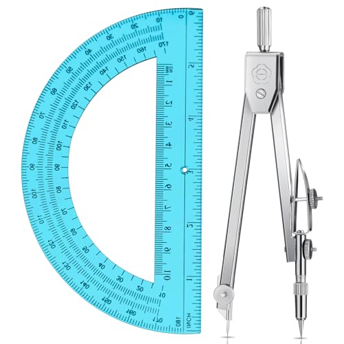 EBOOT Student Geometry Math Set, Drawing Compass and 6 Inch Swing Arm Protractor 180 Degree Math Protractor (Blue)