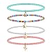 4 Piezas Tobilleras con Cuentas en Capas Bohemias de Verano Pulsera de Tobillo de Cadena de Cuentas de Colores Elásticos Tobilleras Bohemias Estéticas para Mujeres