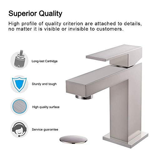 ALWEN Brushed Nickel Bathroom Faucet , Bathroom Faucets for Sink 1 Hole, Single Faucet with Pop Up Drain Leadfree Touch on Bathroom Sink Faucet,