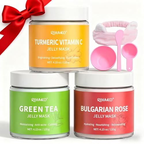 Jelly Mask For Facial Skincare Gift Kits, Peel-Off Hydrating Icy Jelly Mask, Hydrogel Jelly Face Mask Set,Turmeric Vitamin C, Rose & Green Tea,Diy Home Spa Kit - Gift for Him & Her