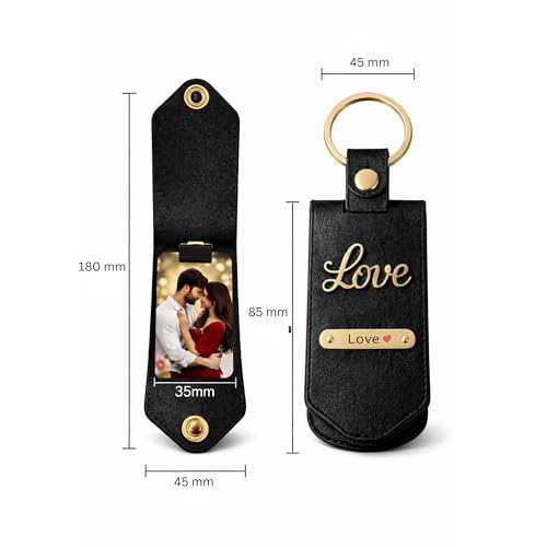 Image of Personalized Photo Leather Keychain with Custom Name Engraving | Photo Keychain Customized | Car Key Chain Customised | Customized Key Chain for Bike | Gift for Men, Women & Couples