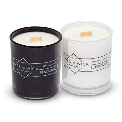 Wax And Wick 12Oz. Pure Soy Wax Scented Candle With Double Wood Wick - Black, Black Amber Scent With Notes Of Vanilla, Cream, Sandalwood & Musk #TOP7