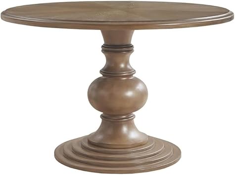 Pemberly Row Round Farmhouse Wood Pedestal Dining Table, Walnut Finish, 46"Dia x 30"H, Diamond-Patterned Veneer Top, Turned Base, Rustic Kitchen or Dining Room Table for Everyday or Special Gatherings