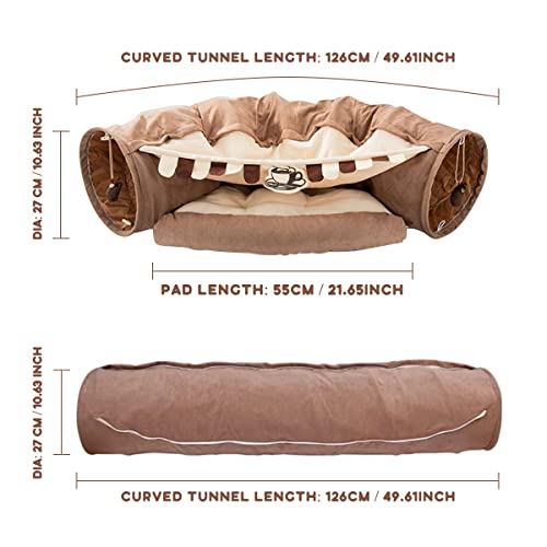 Image of EAEDMY Cat Rabbit Tunnel Bed Nest for Cats Indoor, with Collapsible Washable Soft Cushion, Plush Ball and Exercise Wheel Tube, Fit for Puppy Bunny Kitty Kitten Ferret(2.Coffee)