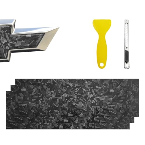Image of Compatible with 11.8 inch x 4 inch Bowtie Emblem Wrap Kit for Chevy Logo Overlay Vinyl Wrap with Spatula and Cutter 3 Pcs Black Forged Carbon Fiber