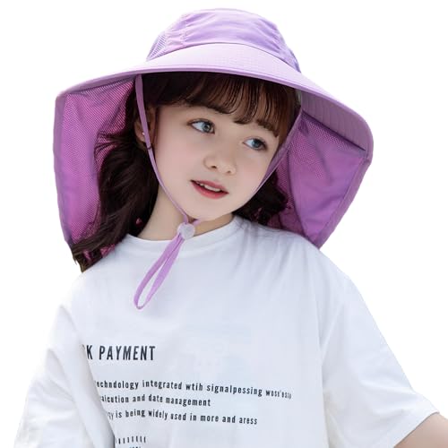 Rosoz Kids Sun Hat with Neck Flap UV Protection Summer Toddler Beach Hat Unisex Ponytail Hat Wide Brim Fishing Hat2