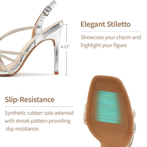 HARENCE Heels for Women Stilettos Sandals: Square Open Toe Strappy High Heeled Ankle Strap Rhinestone Dress Shoes for Wedding Prom Party Bridesmaid4