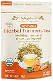 DelighTeas Organic Turmeric Ginger Tea | Ayurvedic Loose Leaf Herbal Turmeric Tea for Mobility, Immune & Digestive Support | Non-GMO, Caffeine Free, Unsweetened | 50 Servings, 4oz.