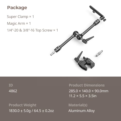Image of SMALLRIG Friction Magic Arm Camera Mount with Super Clamp and Platform | Overhead Camera Desk Mount Srand, Studio Space Saver, Heavy Duty Mount /Bracket for Lights, Cameras