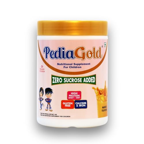 Image of PediaGold Nutrition Mix Powder for Children | For 2-14 Years | Mango-400g | Zero Sucrose | 6g protein per serving | Supports Overall Health Boosts Immunity | Nutritional Supplement for Kids Growth