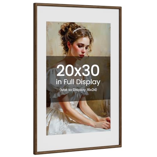 20x30 Picture Frame Natural Oak Wood From California-USA Walnut Color Finished Handcrafted 20 x 30 Poster Frame Matted to 16x24 Photo with Real Tempered Glass,for Photo,Certificate,Degree,Graduation