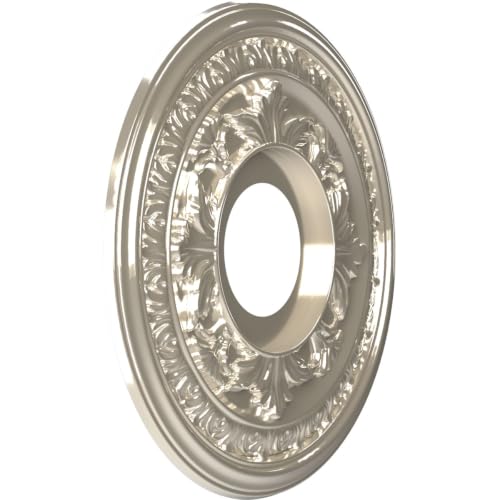 Image of Ekena Millwork CMP13BABCR Baltimore Thermoformed PVC Ceiling Medallion (Fits Canopies up to 5 1 /4 inch), 13 inchOD x 3 1 /2 inchID x 3 /4 inchP, Bright Coat Chrome