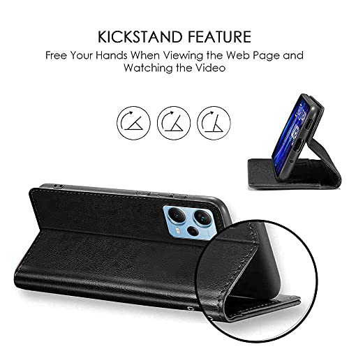 Image of WOW IMAGINE Shock Proof Flip Cover Back Case Cover for Xiaomi Redmi Note 12 Pro 5G (Flexible | Leather Finish | Card Pockets Wallet & Stand | Black)