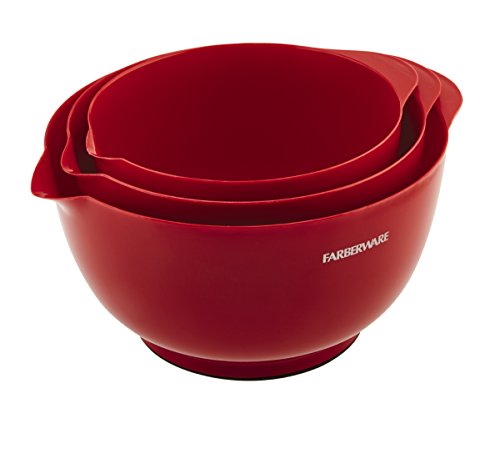 Farberware Classic Plastic Mixing Bowls, Red Set of 3