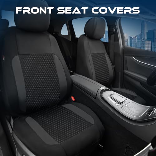 Image of CAR-GRAND 3D Embossed Waterproof Seat Covers for Car, EVA Neoprene Car Seat Cover Full Set,Universal Automotive SUV Sedan Truck, Airbag Compatible,3 Zipper Rear Armrest (Black)