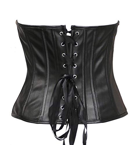 BSLINGERIE Womens Faux Leather Zipper Front Bustier Corset Top (XL, Black Underbust) - Thumbnail 3