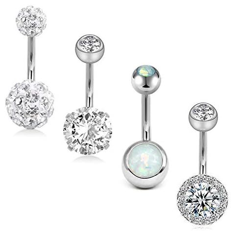 FECTAS Pack of 4 Belly Button Ring Set Stainless Steel 14 Gauge Navel Barbell 10mm Bars Piercing Jewellery Cover