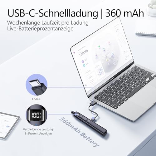 Norwii N21 Bluetooth-Präsentationsklicker mit Teleskopischem Lehrpointer, Präsentationsfernbedienung mit Ausziehbarem Stab für PowerPoint, Kabelloser Präsentator, Folienwechsler - Schwarz