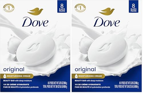 Dove Beauty Bar Soap Original for Soft,Smooth Skin,with 1-4 Moisturizing Cream 3.75 oz,(Pack of 16)