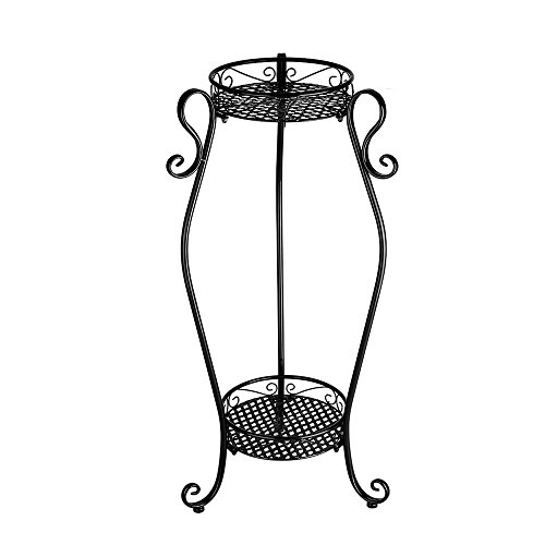 DAZONE Metal 2 Tiers Plant Stand Indoor Floor Model Potted Plant Stand (Black)