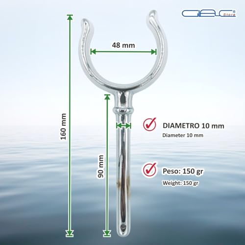 Glac Store Nautische Ruderdolle aus verchromtem Messing, Öffnung 48-58 mm, Schaft 10-12 mm, korrosionsbeständig, für Boote (Schaft 10 mm, Öffnung 48 mm)