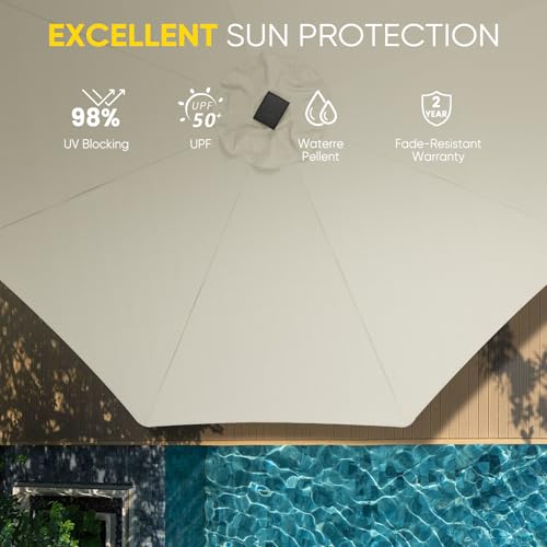 Image of Tempera Patio Market Outdoor Table Umbrella with Auto Tilt and Crank, Large Sun Umbrella with Sturdy Pole & Fade Resistant Canopy, Easy to Set