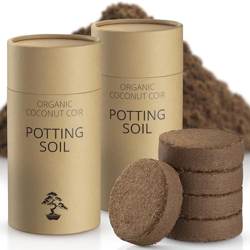 Coconut Coir Potting Soil for Indoor Plants - Expands to 7 Quart (15 lb) | Bonsai Soil Discs Perfect for General Houseplants, Herbs, and Bonsai Trees - Expands with Water