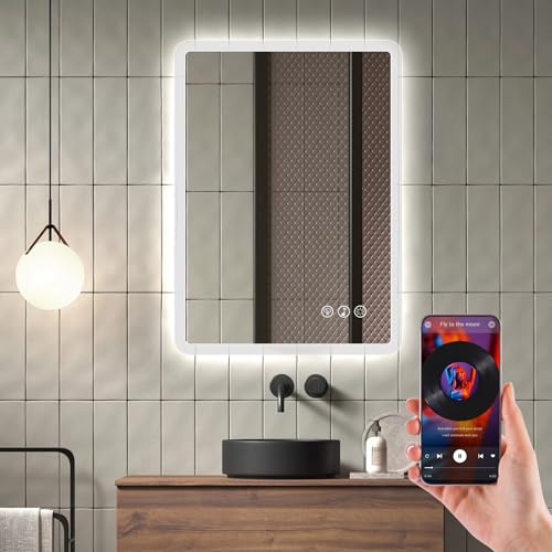 Miniatura 8 de Ratsamee Bluetooth Espejo Baño con Luz 50x70cm, Espejos de Baño con LED con Antivaho, Regulable, 3 Colores Luz, Función Memoria