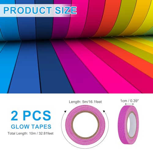Image of PATIKIL Neon Gaffer Cloth Tape, 0.4 Inch x 32.8 Feet Colored Cotton Glow Tape Markers Fluorescent Blacklight Glow in The Dark Reflect Tape Stickers for Party Decorations, Purple