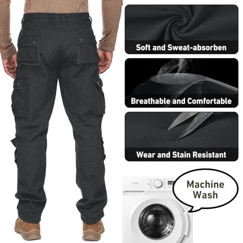 Men's BDU Casual Military Pants, Tactical Wild Army Combat ACU Rip Stop Camo Cargo Work Pants Trousers with 8 Pockets #7533 Black Grey 38