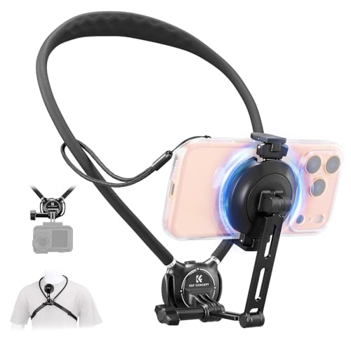 【2025新登場】 K&F CONCEPT スマホ ネックレスマウント 首掛けスマホホルダー 【マグネット式とクリップ式の2in1】 Magsafe対応 スマホ ネックホルダー 超強力磁力 多角度調整可能 66cm延長設計 気垫クッション＆胸ベルト＆スマホストラップ付き 落下防止 旅行 釣り Vlog撮影用 Android/iPhoneに対応 GoProにも対応