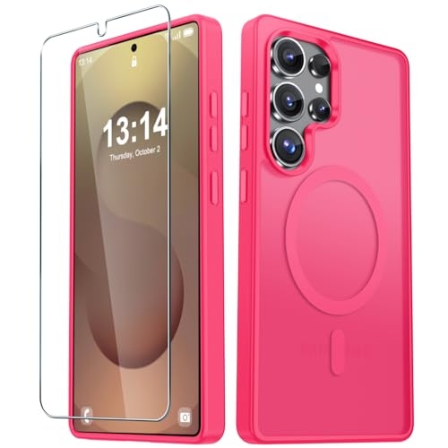 Image of for Samsung Galaxy S25 Ultra Case, Matte Magnetic Phone Cover, Hot Pink | Fit for MagSafe, Screen Protector included, Shockproof Military Grade Protection, Translucent Frosted Back