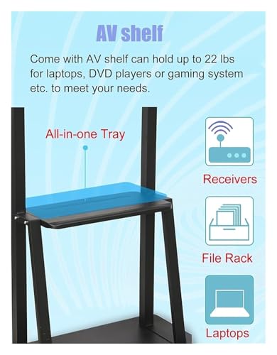 Soporte móvil ajustable para TV con ruedas y almacenamiento miniatura 4