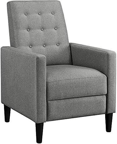 Yaheetech Fabric Recliner Chair Adjustable Single Recliner for Living Room Sofa with Thicker Seat Cushion Tufted Upholstered Sofa with Pocket Spring for Living Room Bedroom Grey