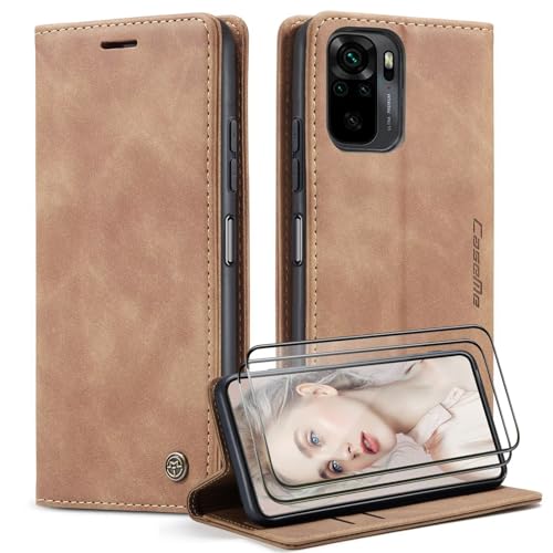 Étui Redmi Note 10S portefeuille en cuir brun idéal pour voyager léger
