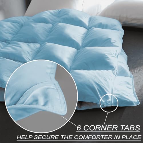 Image of King Plus Size Comforter Set - All Season Down Alternative Bedding Comforter Set - Quilted Duvet Insert with Corner Tabs - Box Stitched Blanket - Breathable, Soft - Light Blue