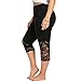 Produktbild Damen 3/4 Sport Leggings mit Spitze  Blickdicht, dehnbar luftig, 3/4 Yoga Sporthose Damen kurz Training Stretch Tights Radlerhose Yogahose 3/4 Sport Capri Leggins by Internet_8810 (Schwarz, XL)