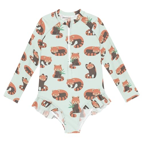 Aflyko Girls' Rash Guard Swimsuit Cute Red Panda One-Piece Swimwear UPF 50+