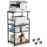 Aquzee Druckertisch, 4-stöckiger Groß Druckerständer, 50D x 70W × 125H cm, Büro Druckerwagen mit Rollen, Höhenverstellbares Bewegbares Druckerregal Holz, Rollcontainer Druckerregal für Großen Drucker