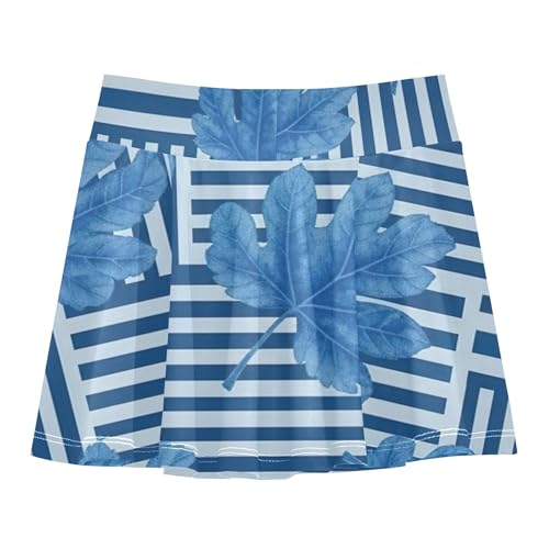 Joisal Girls' Shorts Athletic Skorts Botanical Leaves Blue Geometric Striped Tennis Skirts for Kids Children Flowy Skirt 3t2