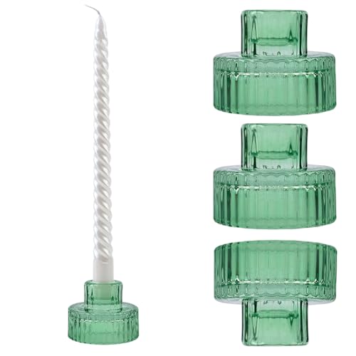 GORGECRAFT 4 candelabro de Cristal Verde Vintage con Forma de Cono Acanalado, para Centro de Mesa, para Bodas, Cenas, Fiestas, Navidad, Decoración del Hogar Y Festivales.