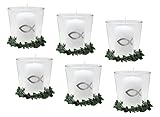 6 Votivgläser aus klarem Glas, inklusive 6 weißen Votivkerzen und 6 Kerzenringen
