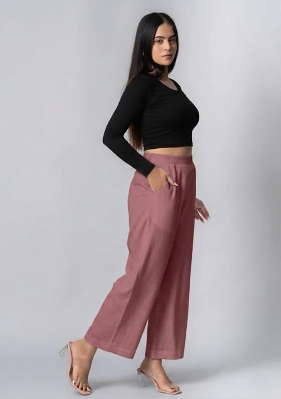 Image of Moirai Pure Cotton Wide Leg Women Trouser Stylish Mid Rise Relaxed Straight Fit Loose Pants Casual Travel Office Formal Wear