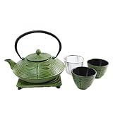 Cuisiland Dragonfly Cast Iron Teapot Set with 2 Cups 27oz Green