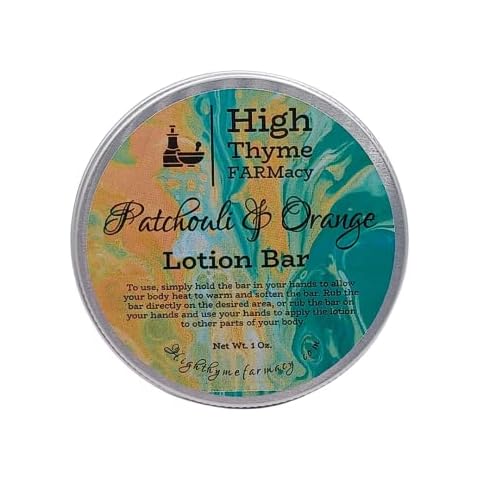 High Thyme FARMacy All-Natural Patchouli & Orange Lotion Bar - Waterless Lotion Bar for Dry Skin - Moisturizing Beeswax Lotion Bar - Convenient Travel Lotion - Eco Friendly Lotion Massage Bar Cover
