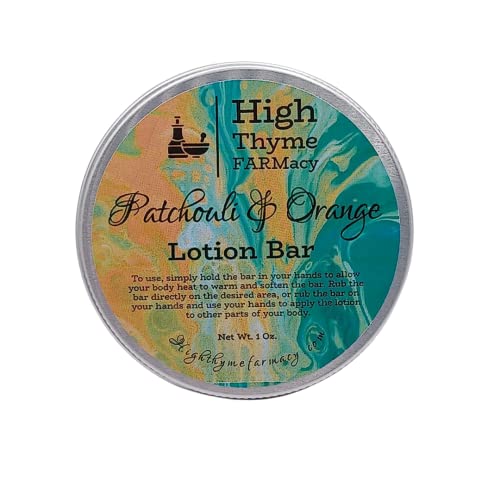 High Thyme Farmacy All-Natural Patchouli & Orange Lotion Bar - Waterless Lotion Bar For Dry Skin - Moisturizing Beeswax Lotion Bar - Convenient Travel Lotion - Eco Friendly Lotion Massage Bar #TOP21