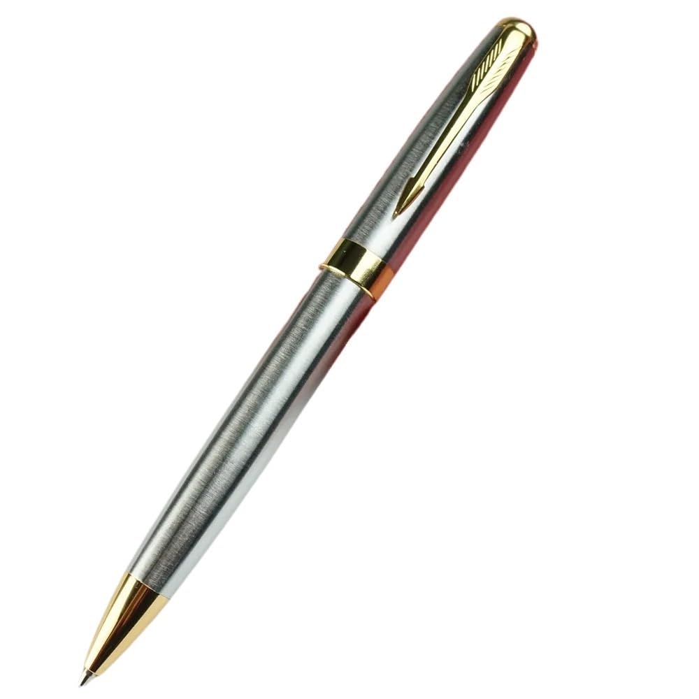 Metall-Kugelschreiber, schwarze Tinte, mittlere Spitze, 1,0 mm, glattes Schreiben, einziehbarer Kugelschreiber, Business-Signature-Stift (Silberweiß)