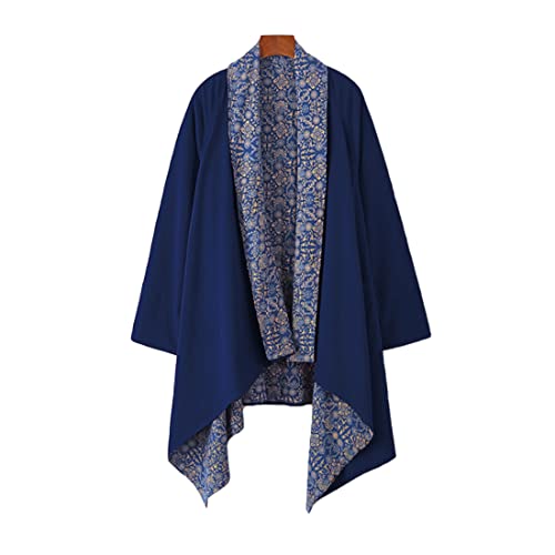 HZCX FASHION Men Ethnic Cotton Blend Open Front Cardigan Long Kimono Robe Jacket(Navy,Free size)
